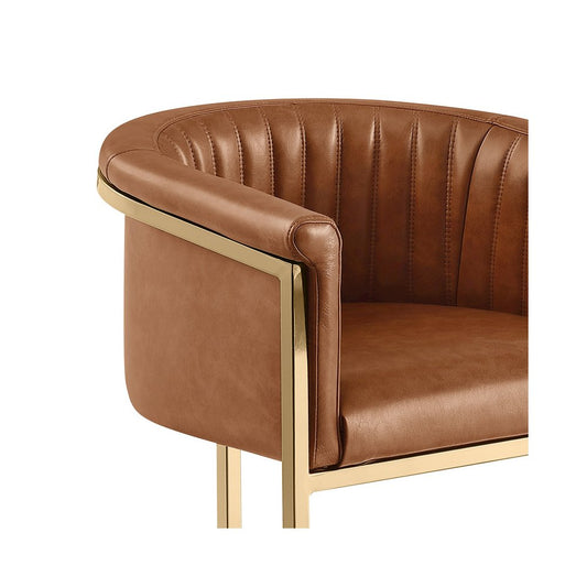 Single Leather-Aire Barstool Toffee with Gold Chrome Base