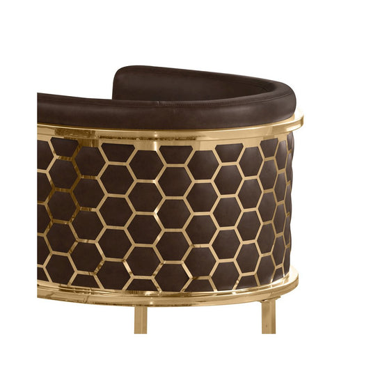 Espresso with Honeycomb Gold Base Barstool, Set of 1
