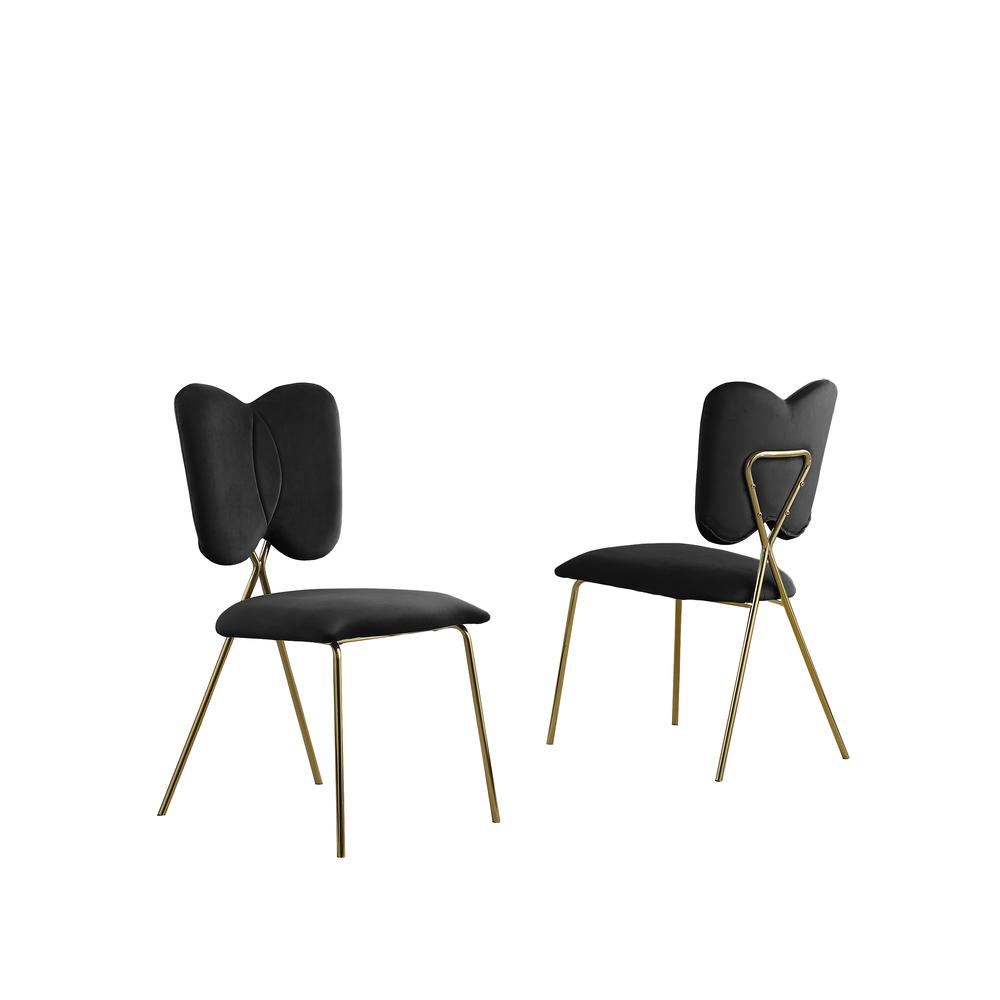 Set of 4, Black Velvet Guest Side Chair with Wingback, Chrome Gold