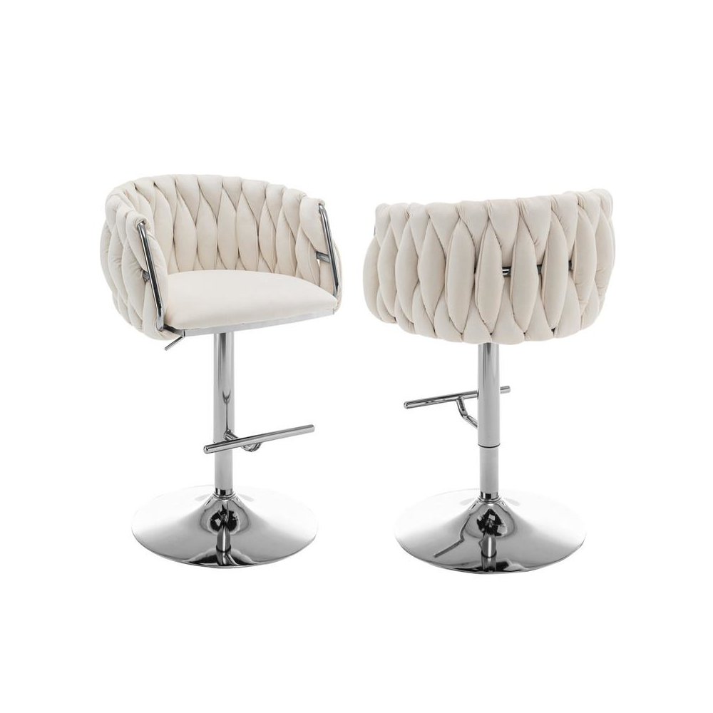 Velvet Upholstered barstool in Cream Velvet with a gold color base (SET OF 2)