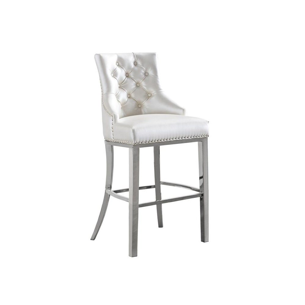 29" White faux leather barstool with a silver color base (SET OF 2)