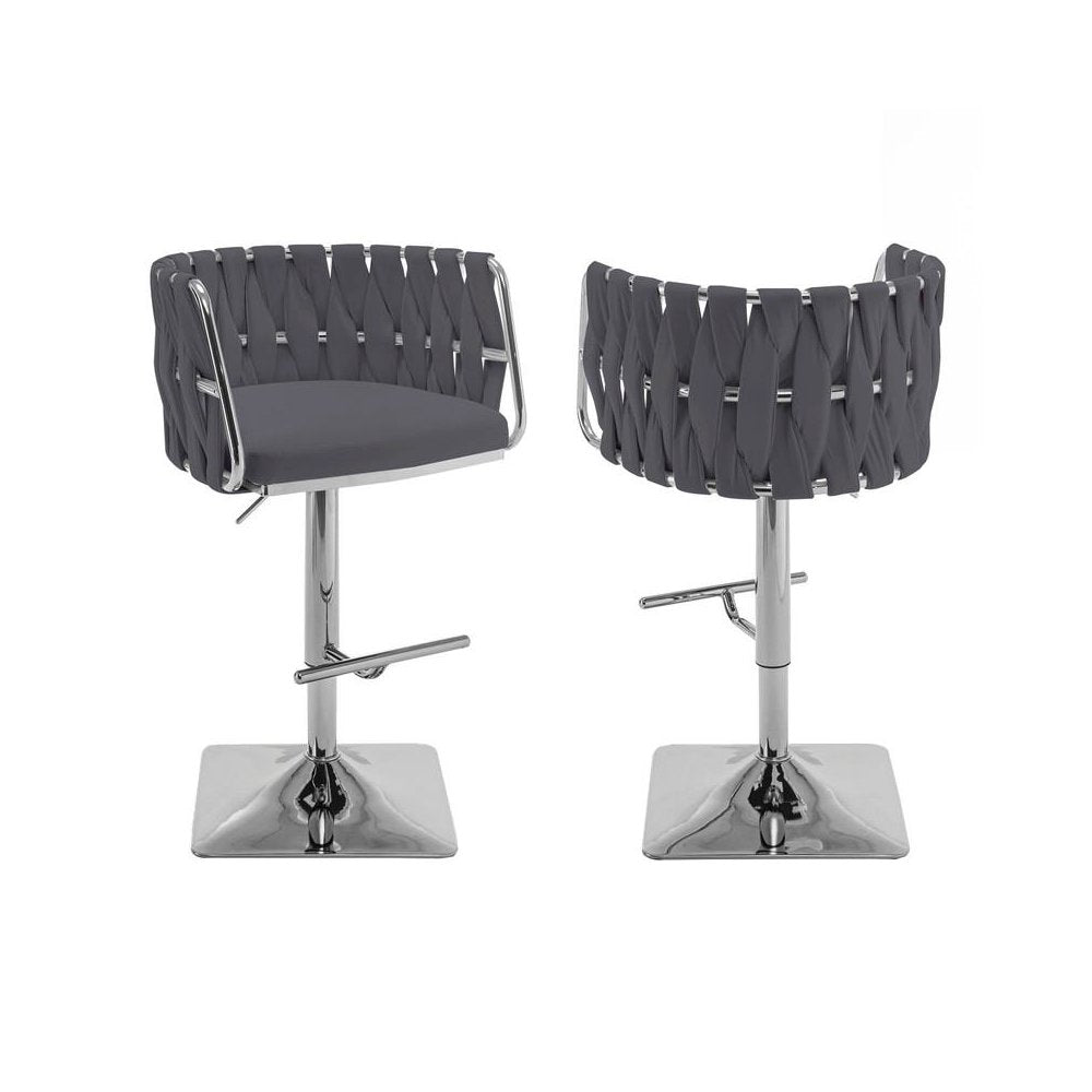 Velvet Upholstered barstool in Dark gray and silver color base (SET OF 2)