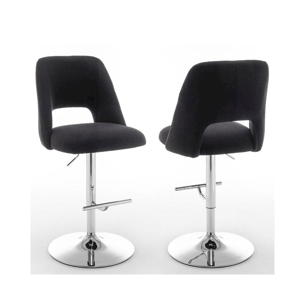 Boucle fabric upholstered barstool with a black seat and silver base (SET OF 2)