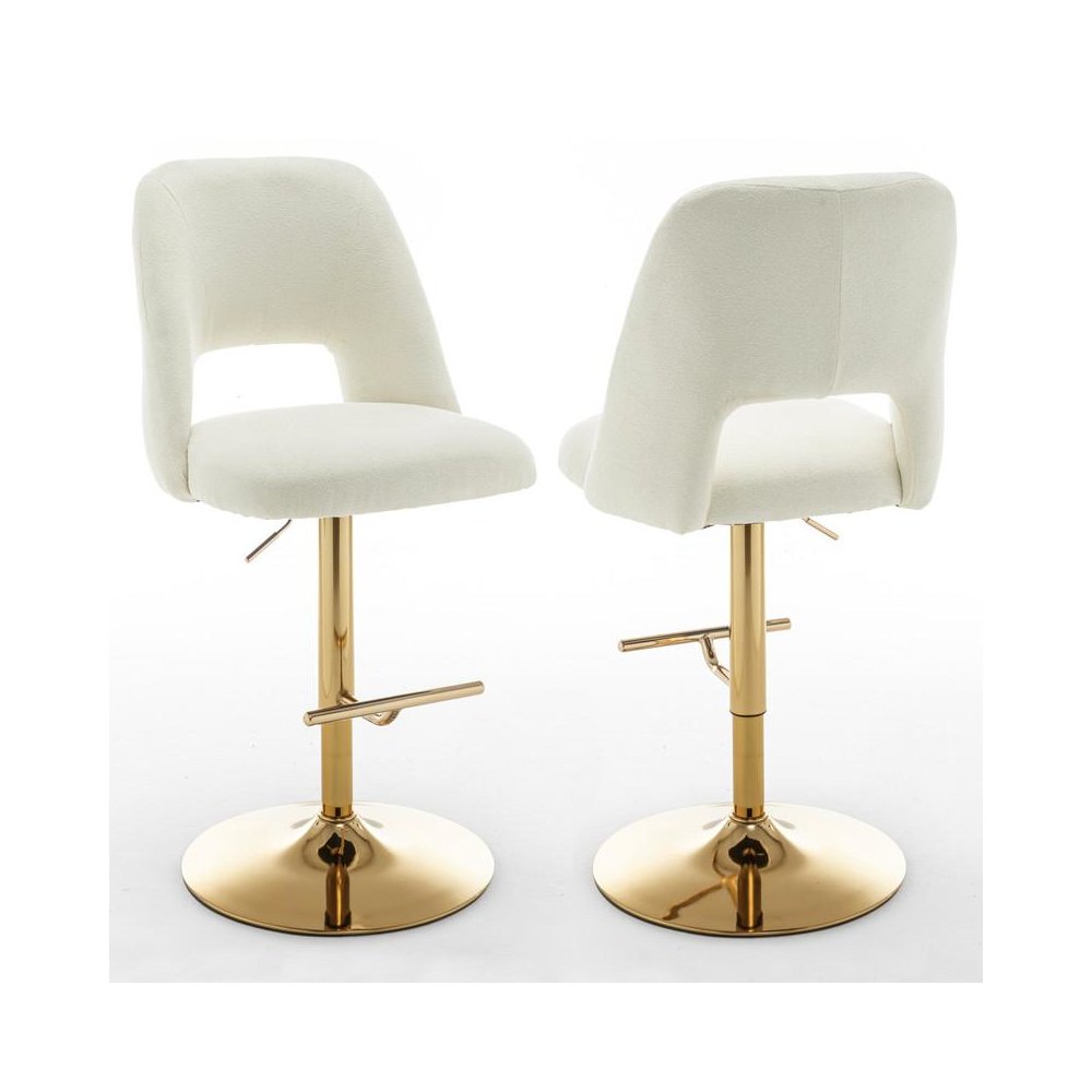 Boucle fabric upholstered barstool with a beige seat and gold base (SET OF 2)