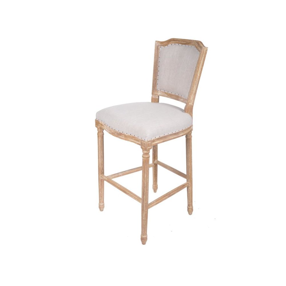 Uph. Metallic White Bar Stool Solid Oak Woven Fabric - Single