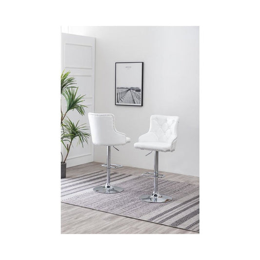 Faux Leather Adjustable Bar Stool in White, Set of 2, White