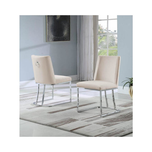 Velvet Upholstered Side Chair, Silver Color Legs, 4 Colors to Choose (Set of 2) - Beige