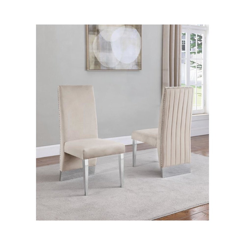 Tufted Velvet Upholstered Dining Chair, 4 Colors to Choose (Set of 2) - Cream