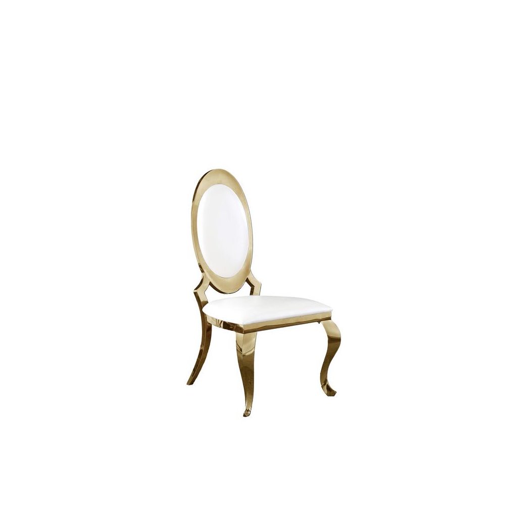 Faux Leather Dining Chair, Gold Stainless Steel Frame (Set of 2) - White