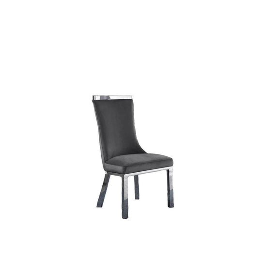 Upholstered dining chiars set of 2 in Dark gray velvet fabric with stainless steel base