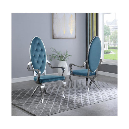 Velvet Arm Chair Set of 2, Stainless Steel, Teal