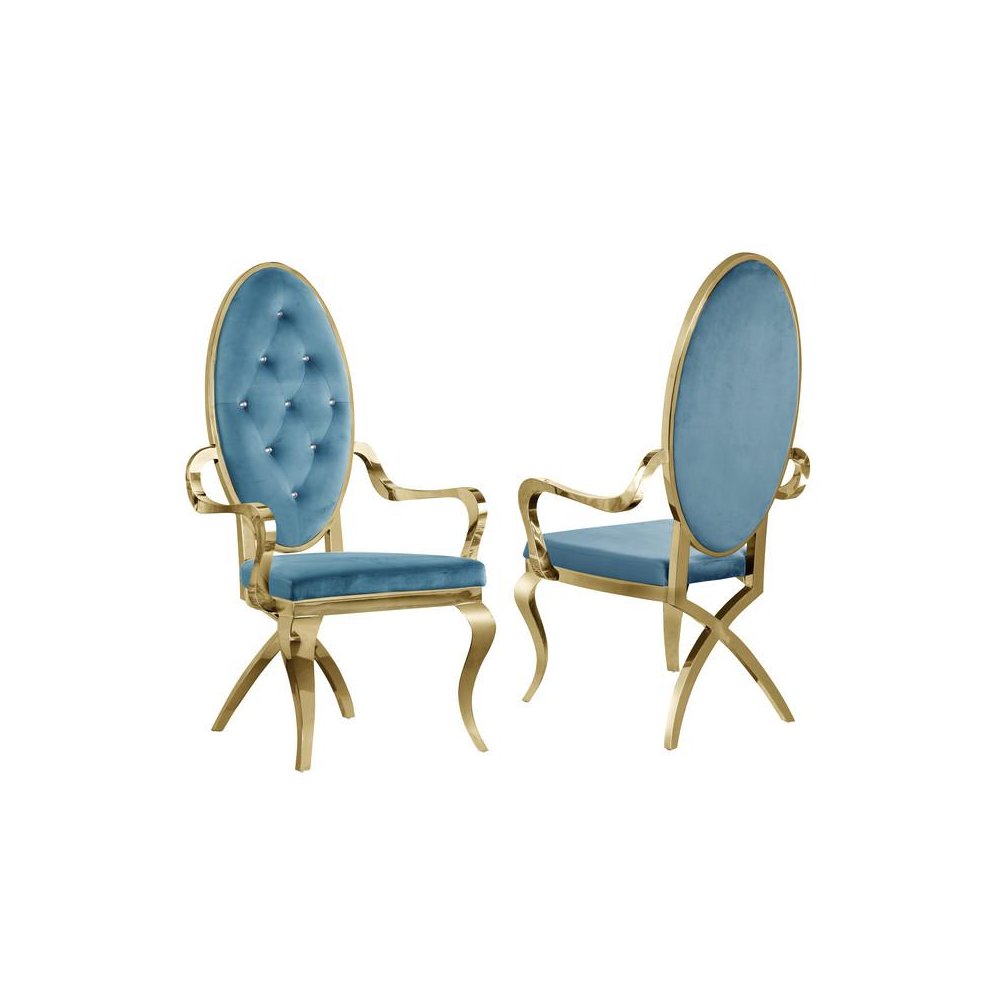 Velvet Arm Chair Set of 2, Stainless Steel Gold Legs, Teal