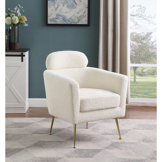 Accent chair with white vegan (faux) fur and gold chrome legs