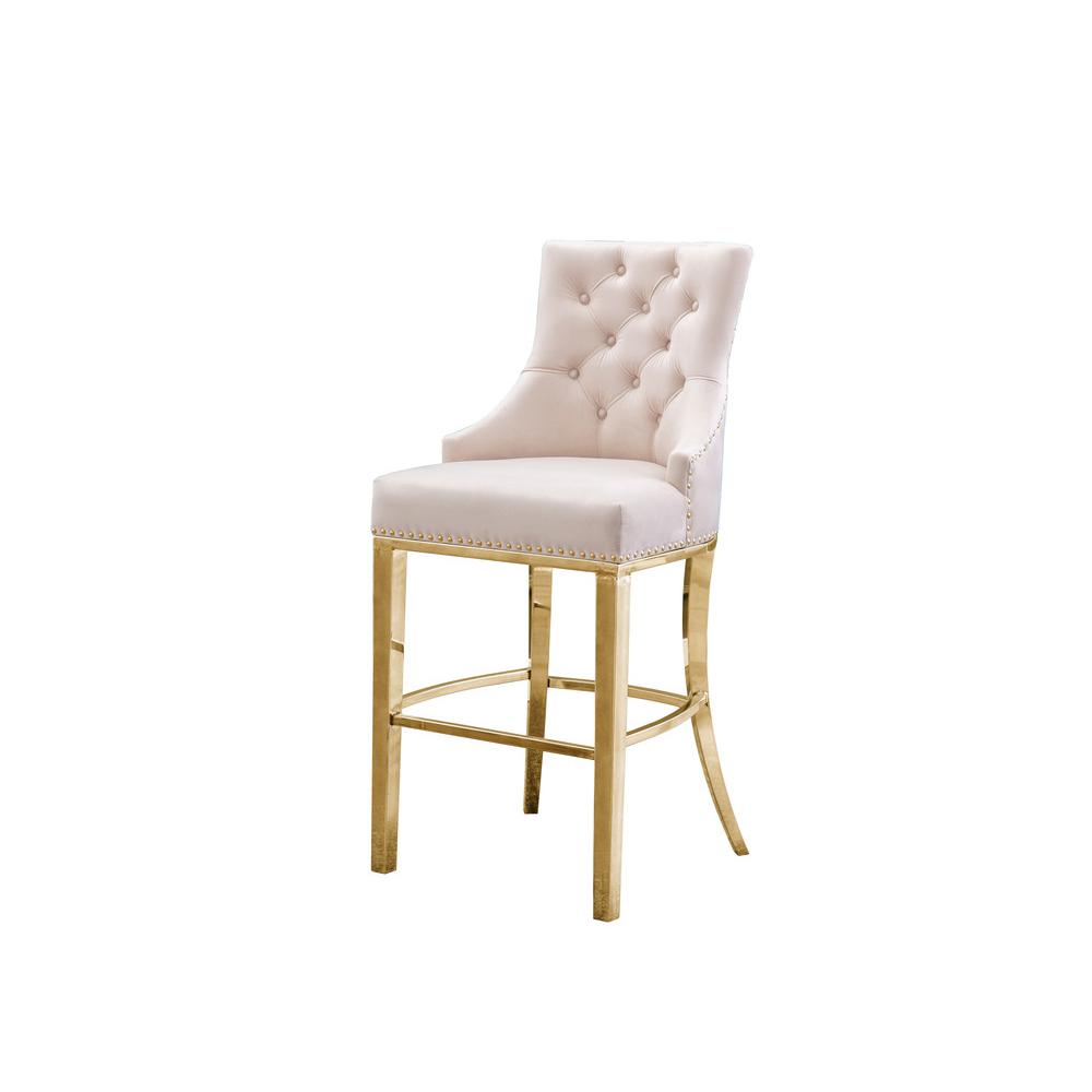 29" Cream velvet barstool with gold color base (SET OF 2)
