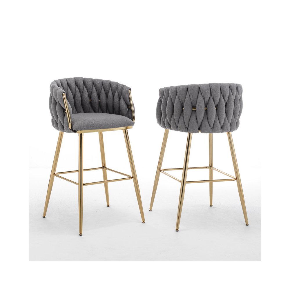 Best Quality Furniure Dark Grey Boucle Fabric With Gold Base Barstools, Set Of 2