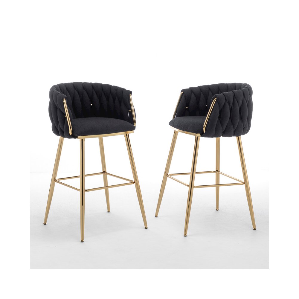 Best Quality Furniure Black Boucle Fabric With Gold Base Barstools, Set Of 2