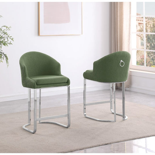 Best Quality Furniture Green With Silver Barstool. Set Of Two