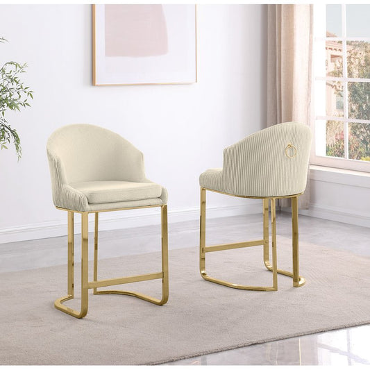 Best Quality Furniture Cream With Gold Barstool, Set Of Two