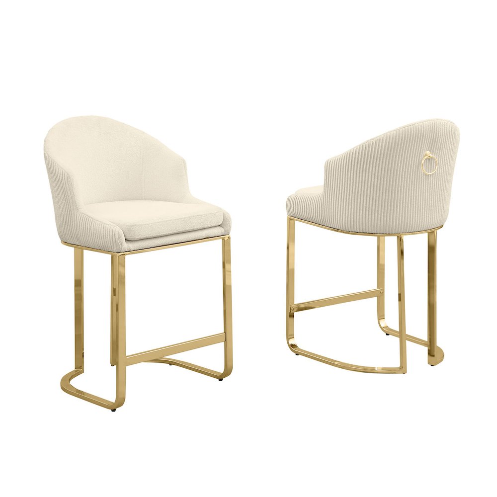 Best Quality Furniture Cream With Gold Barstool, Set Of Two