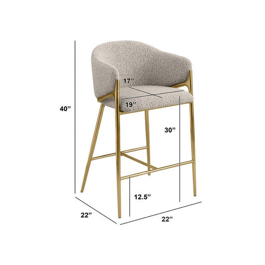 Gray barstools (29") in boucle fabric and gold chrome base (SET OF 2)