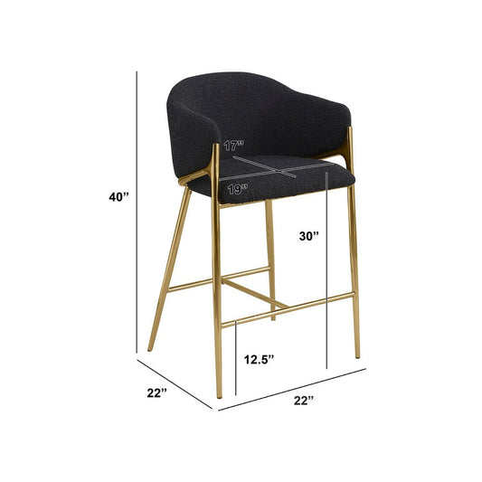 Black barstools (29") in boucle fabric and gold chrome base (SET OF 2)
