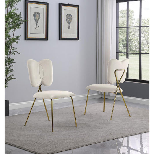 Set of 4, Cream Velvet Guest Side Chair with Wingback, Chrome Gold