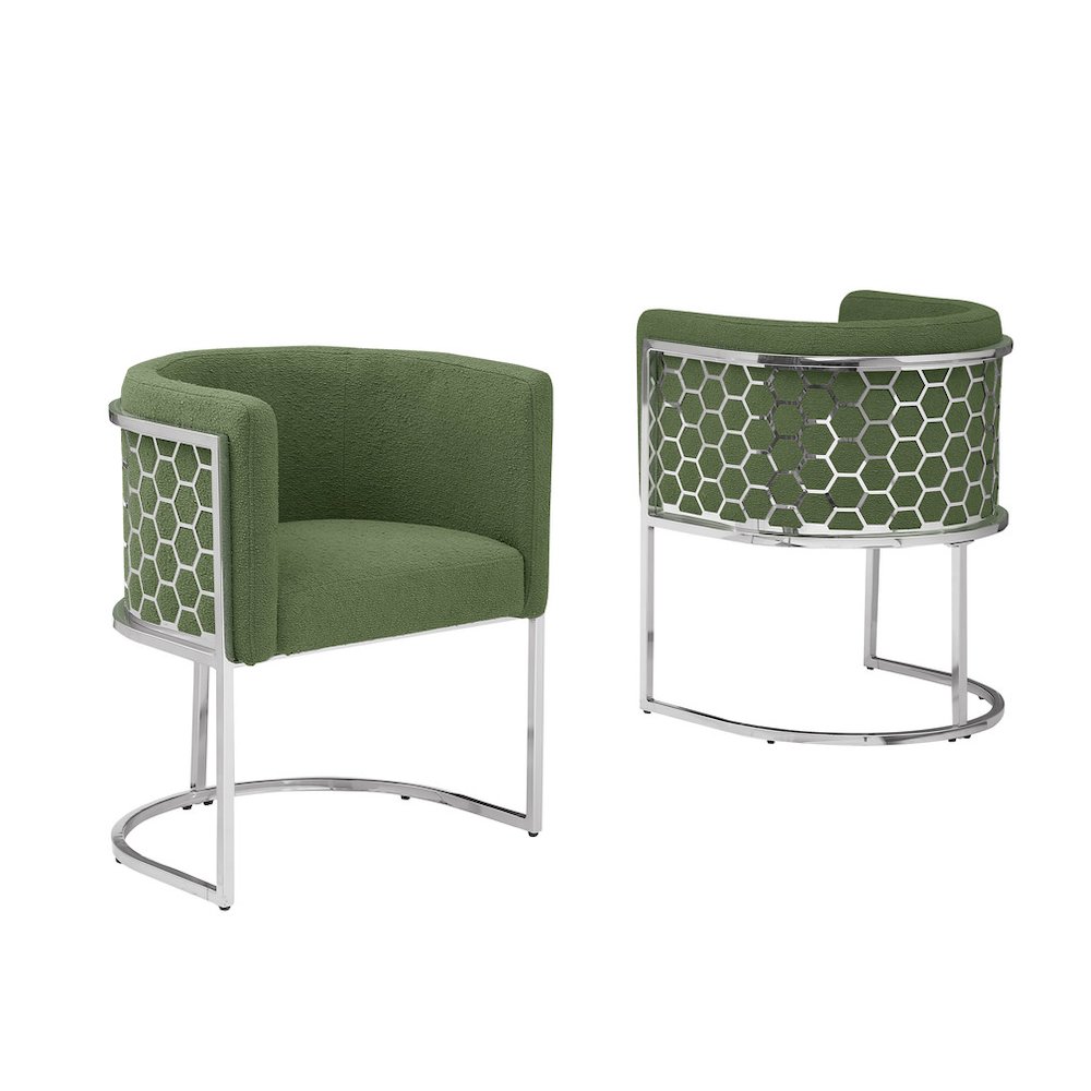 Honey comb- barrel side chair in Green with silver, Set of 2