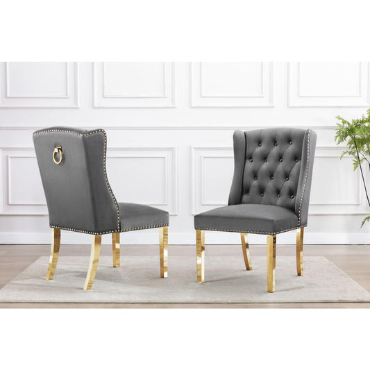 Tufted Velvet Upholstered Side Chairs, 4 Colors to Choose (Set of 2) - Dark grey 567