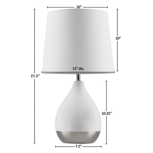 Liora 2-Tone Ceramic Table Lamp Set of 2, White/Silver color