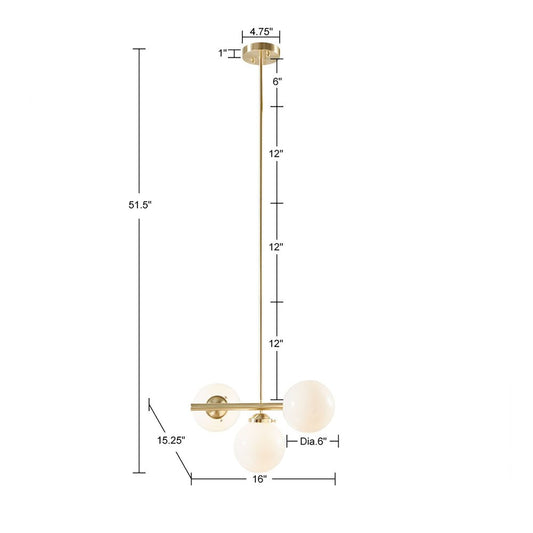3-Light Chandelier with Frosted Glass Globe Bulbs