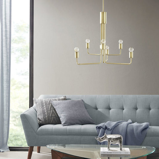 Milo 6-Light Metal Chandelier, Antique Brass color