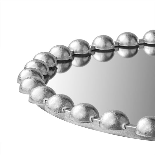 27" Medium Decorative Round Wall Mirror with Beaded Metal Frame