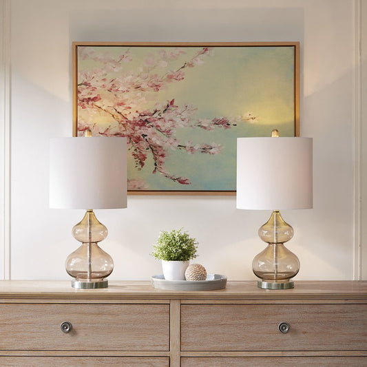 Ellipse Curved Glass Table Lamp, Set of 2, Pink color