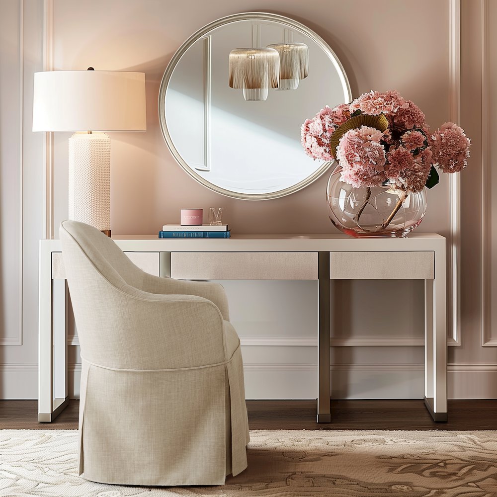 Salma Skirted Dining Arm Chair with Casters in Natural Color
