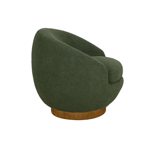 Jessel Shearling Sherpa Swivel Chair with Wood Base in Green Color