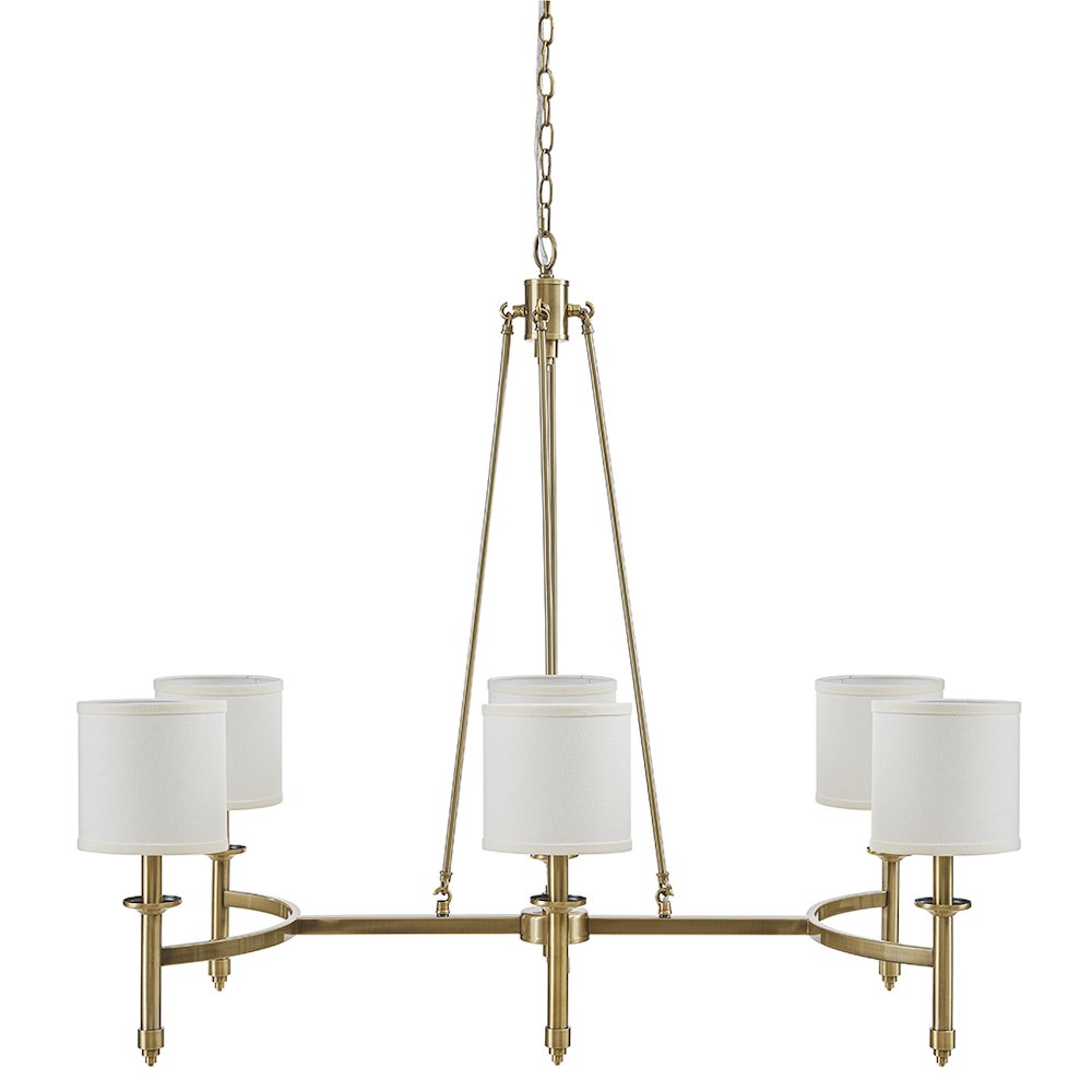 Elegenza 6-light Chandelier with Fabric Drum Shades in Antique Gold Color