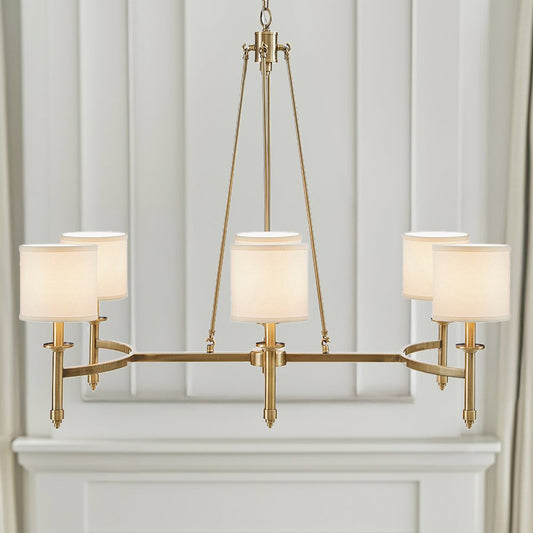 Elegenza 6-light Chandelier with Fabric Drum Shades in Antique Gold Color