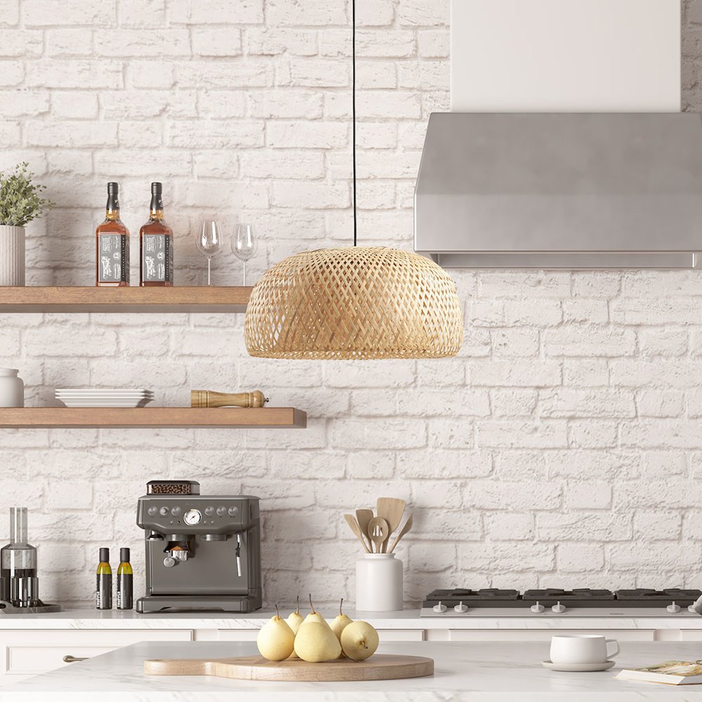 Astrid Bowl Shaped Bamboo Pendant, Natural color