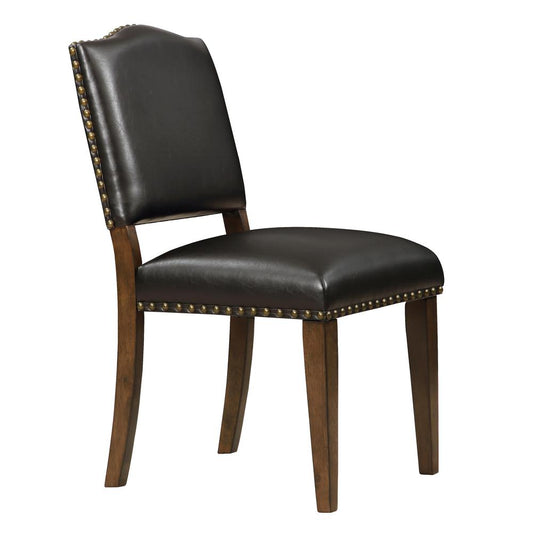 Denver Brown Faux Leather Dining Chair with Nail Heads - Set of 2