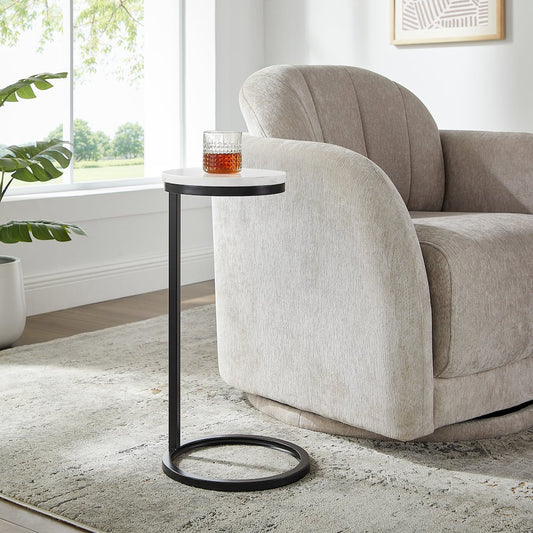 Chalmay Round Metal Accent Table with Marble Top