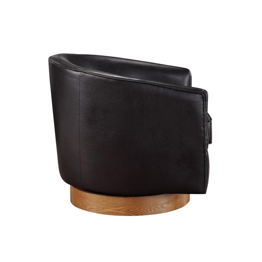 Irving Brown Faux Leather Wood Base Barrel Swivel Chair