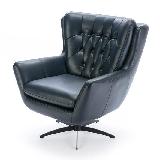 Clayton Midnight Blue Tufted Faux Leather Swivel Chair