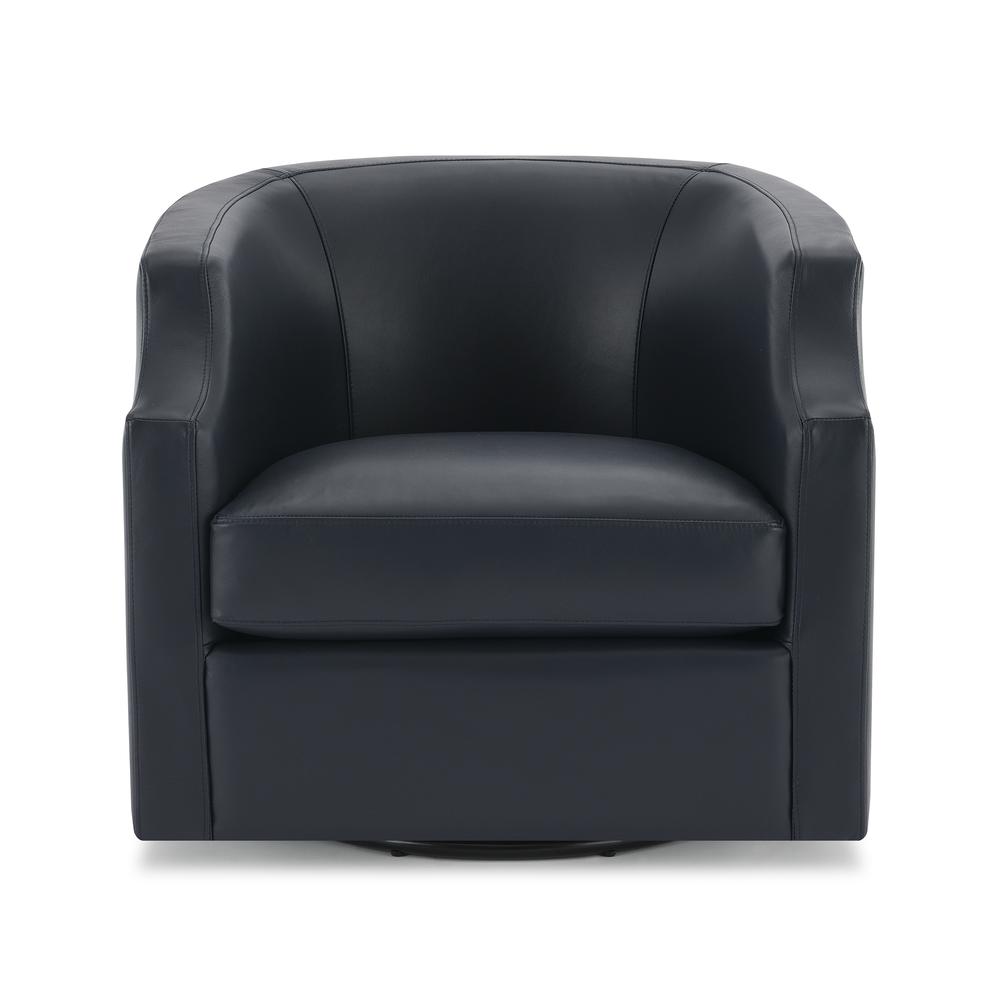 Easton Midnight Blue Top Grain Leather Swivel Glider Barrel Chair