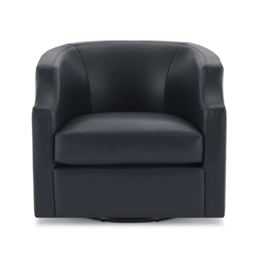 Easton Midnight Blue Top Grain Leather Swivel Glider Barrel Chair