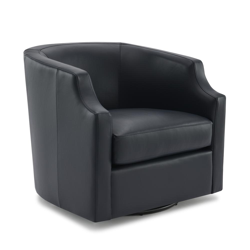 Easton Midnight Blue Top Grain Leather Swivel Glider Barrel Chair