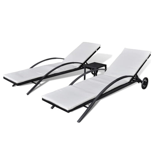 Sun Lounger Black Poly Rattan 78.7 in Adjustable Armrests