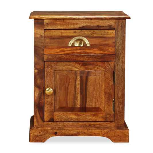 Bedside Cabinet Set of 2 Brown Solid Sheesham Wood Medium