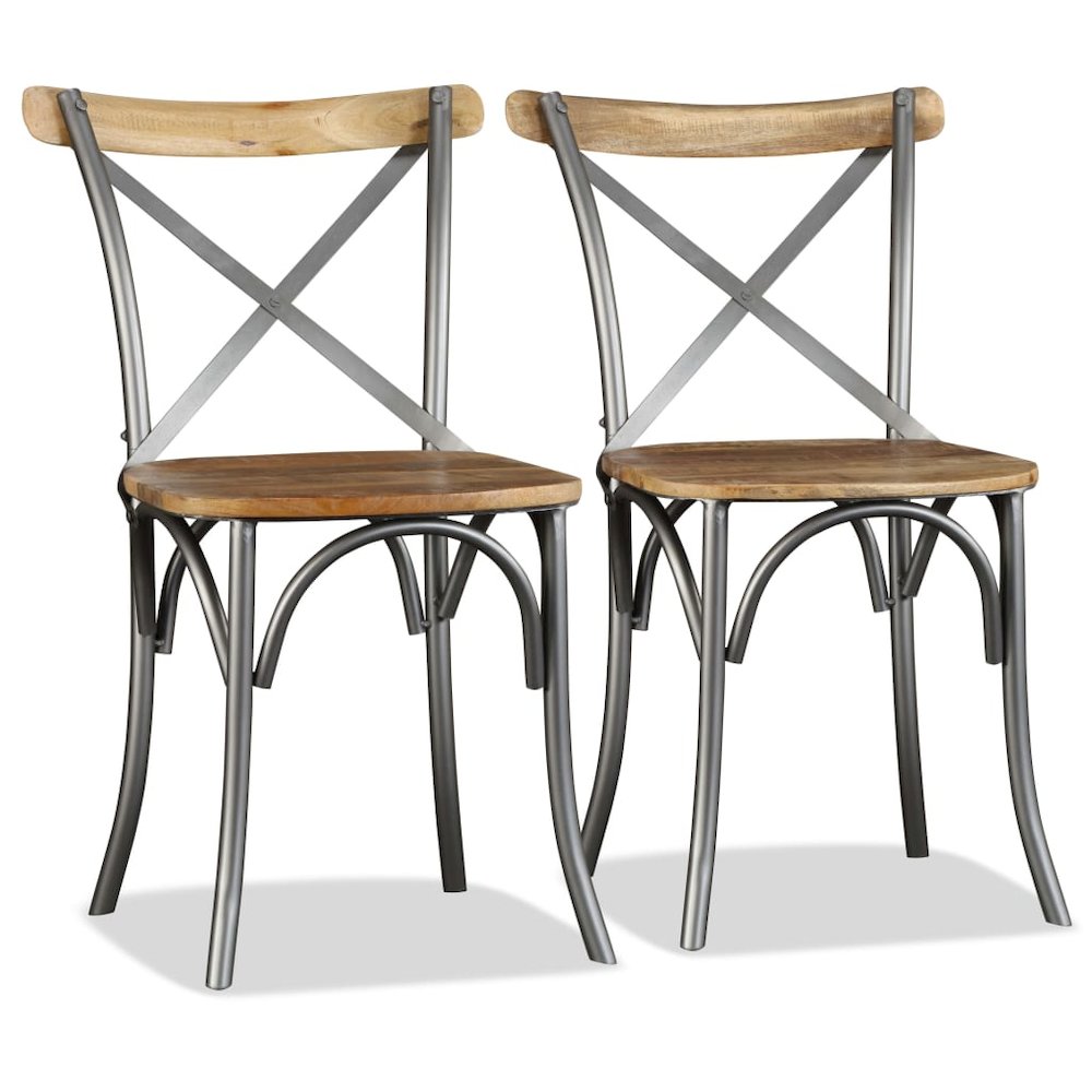 Dining Chair Set of 2 Natural Wood Solid Mango Wood Standard