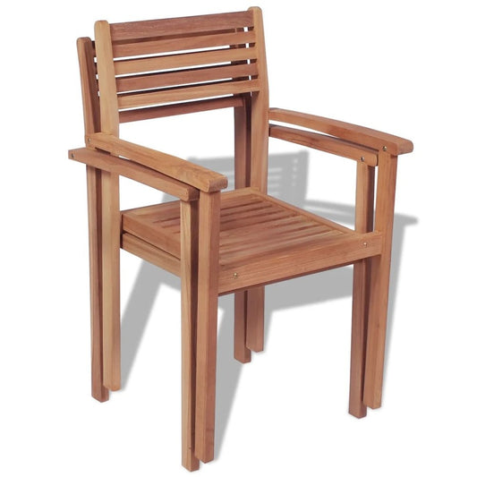 Stackable Chair Set of 2 Warm natural wood Solid teak wood Medium