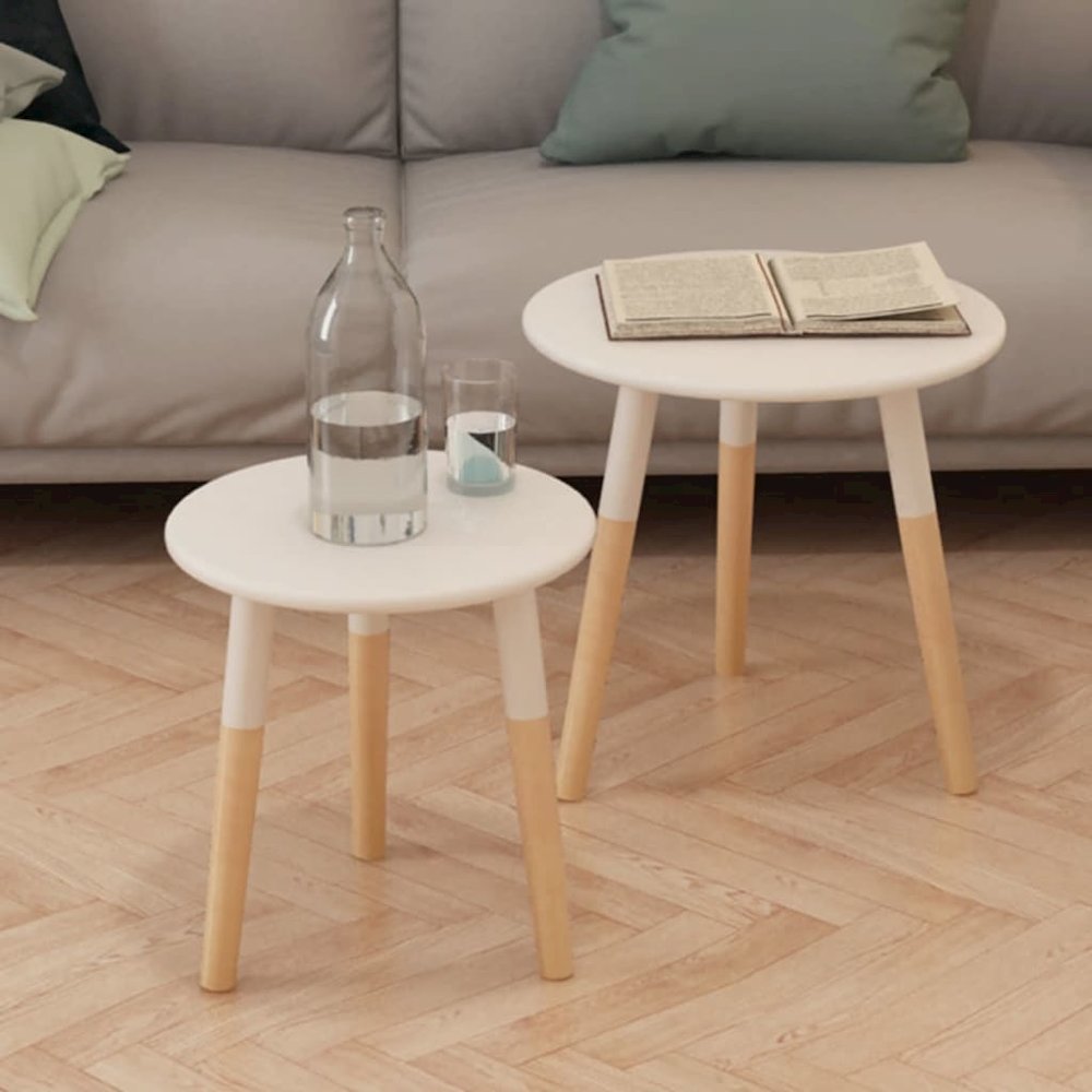 vidaXL Side Table Set 2 Pieces Solid Pinewood White, 244734